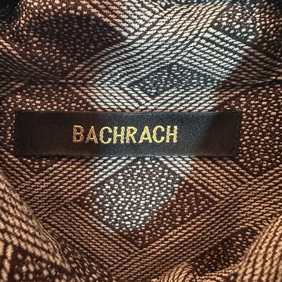 Men's BACHRACH Button Up Tan Black Shirt Diamond Pattern Size Medium 90's Y2K - Picture 4 of 6